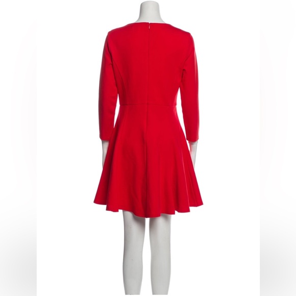 Halston Heritage Red Cut Out Bateau Neckline knee length Dress 3/4 Sleeve US 4 - Picture 5 of 16